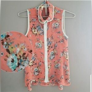 Anthropologie Paper Crane Bohemian Feminine Floral Sleeveless Sheer Blouse